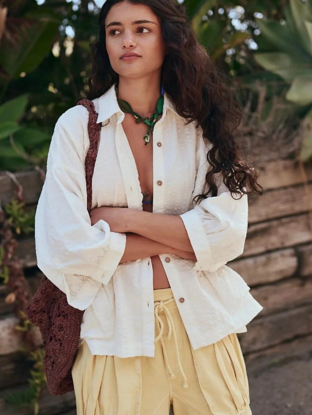 Free People Free-Est Just Like Me Seersucker Shirt Top Buttondown White M